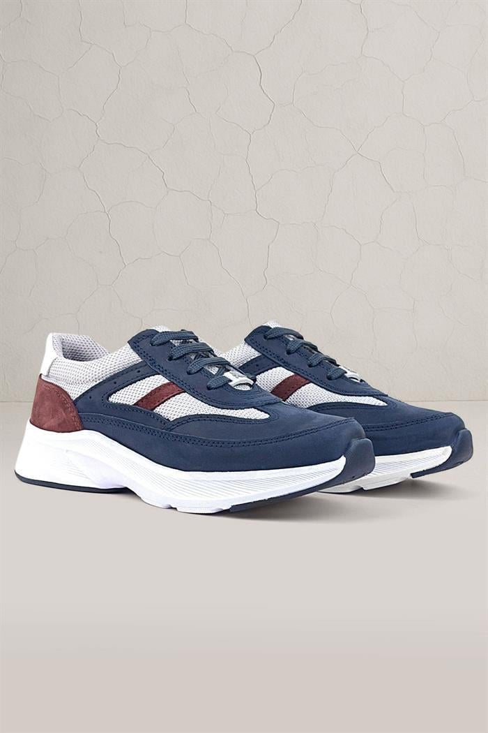 Rakerplus Hakiki Deri Anatomik Lacivert Bordo Bağcıklı Hafif Çocuk Spor Ayakkabı