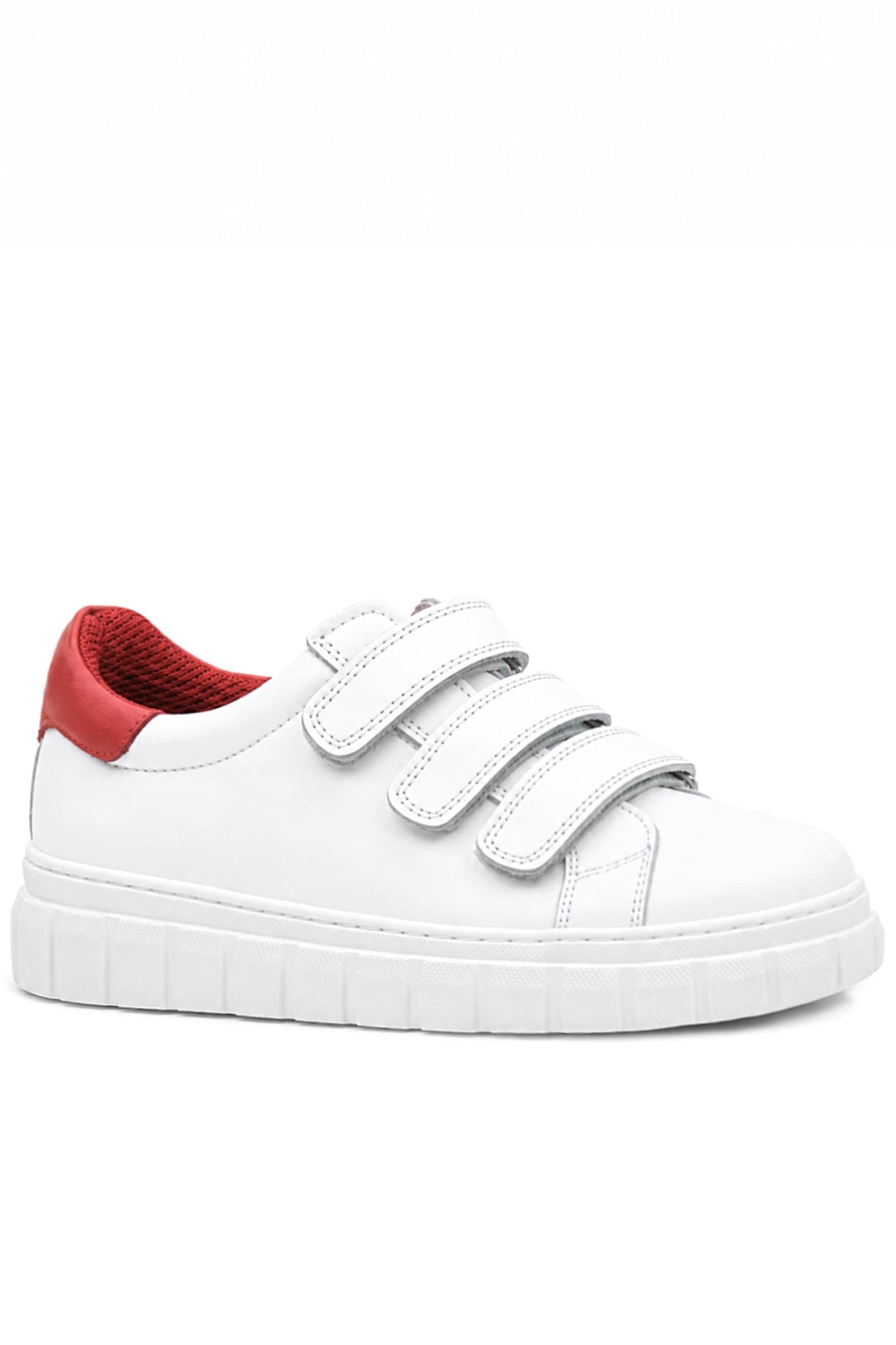Rakerplus Hakiki Deri Beyaz Kırmızı Cırtlı Çocuk Günlük Spor Okul Ayakkabı