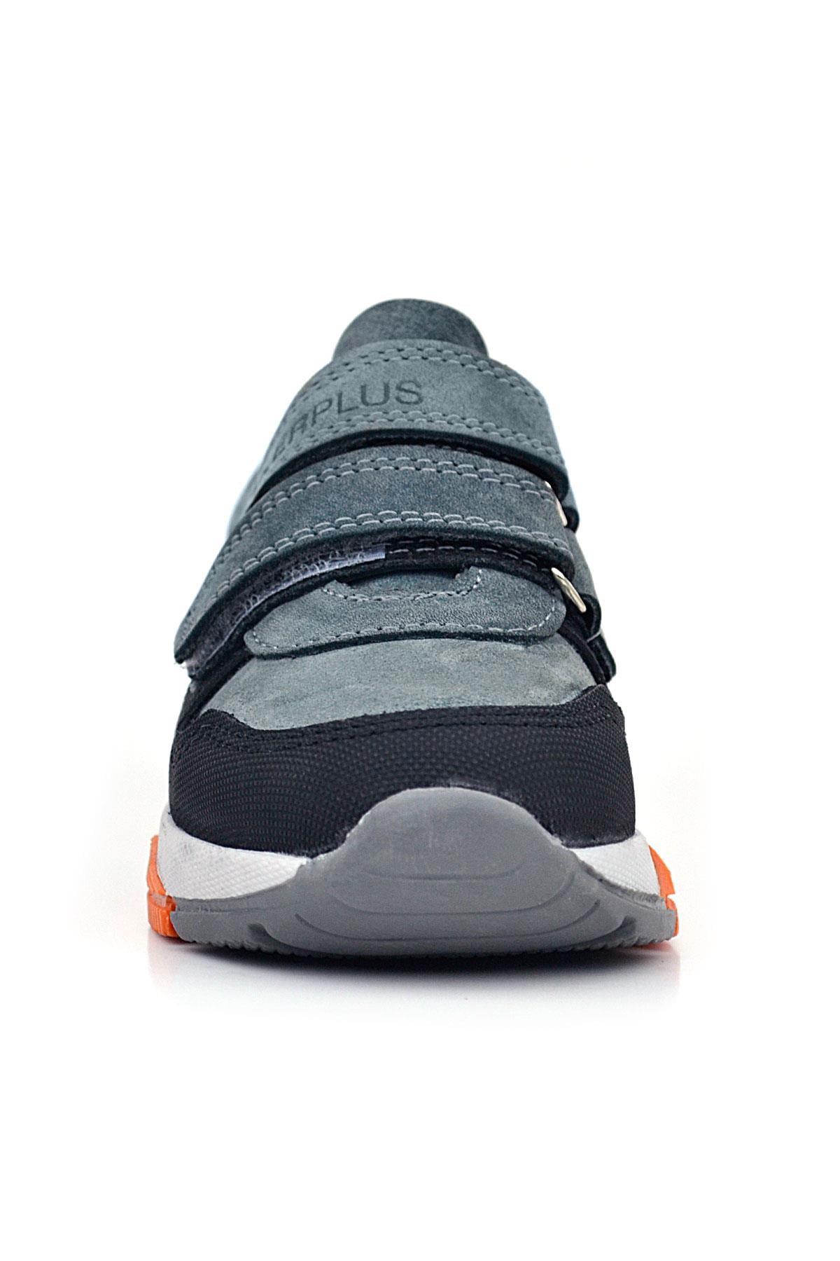 Rakerplus Hakiki Deri Koyu Gri Çocuk Cırtlı Sneakers Spor Ayakkabı
