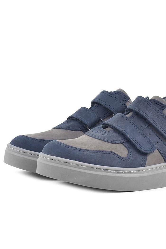 Rakerplus Hakiki Deri Lacivert Gri Cırtlı Erkek Çocuk Sneaker Ayakkabı