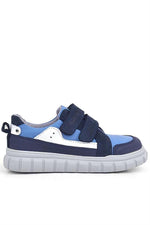 Rakerplus Hakiki Deri Lacivert Mavi Cırtlı Çocuk Günlük Spor Okul Ayakkabı