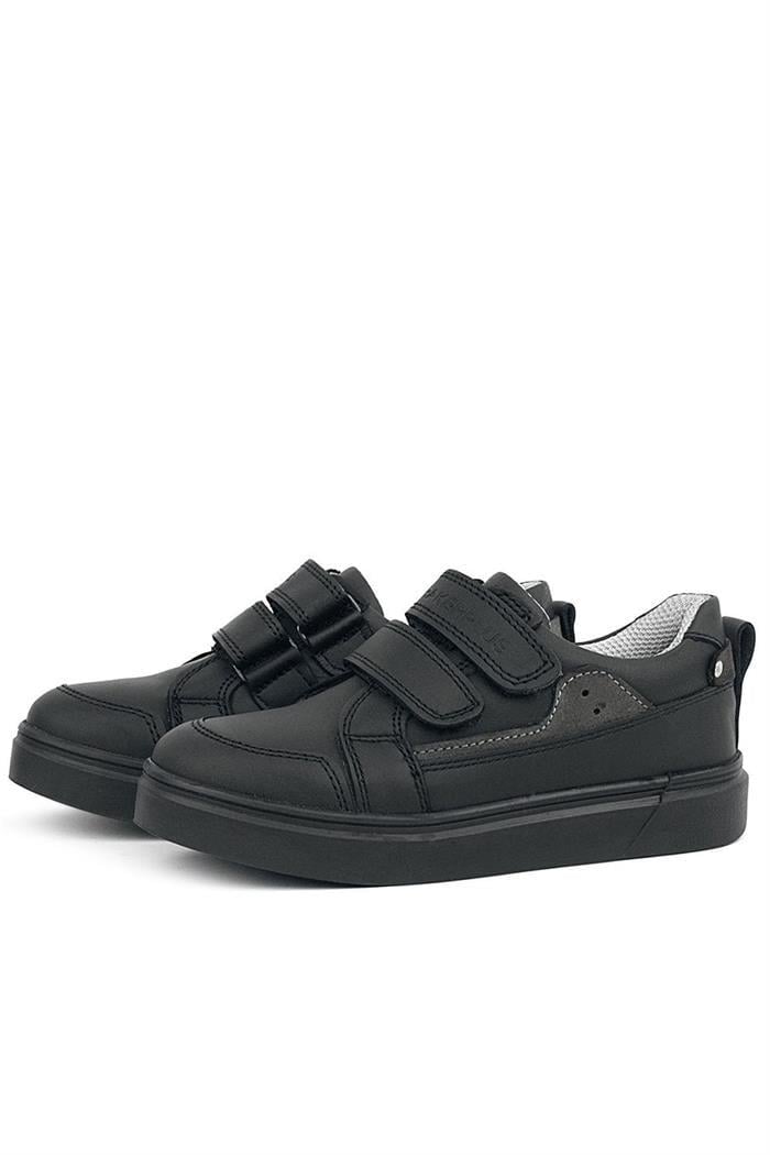 Rakerplus Siyah Hakiki Deri Cırtlı Erkek Çocuk Sneaker Ayakkabı