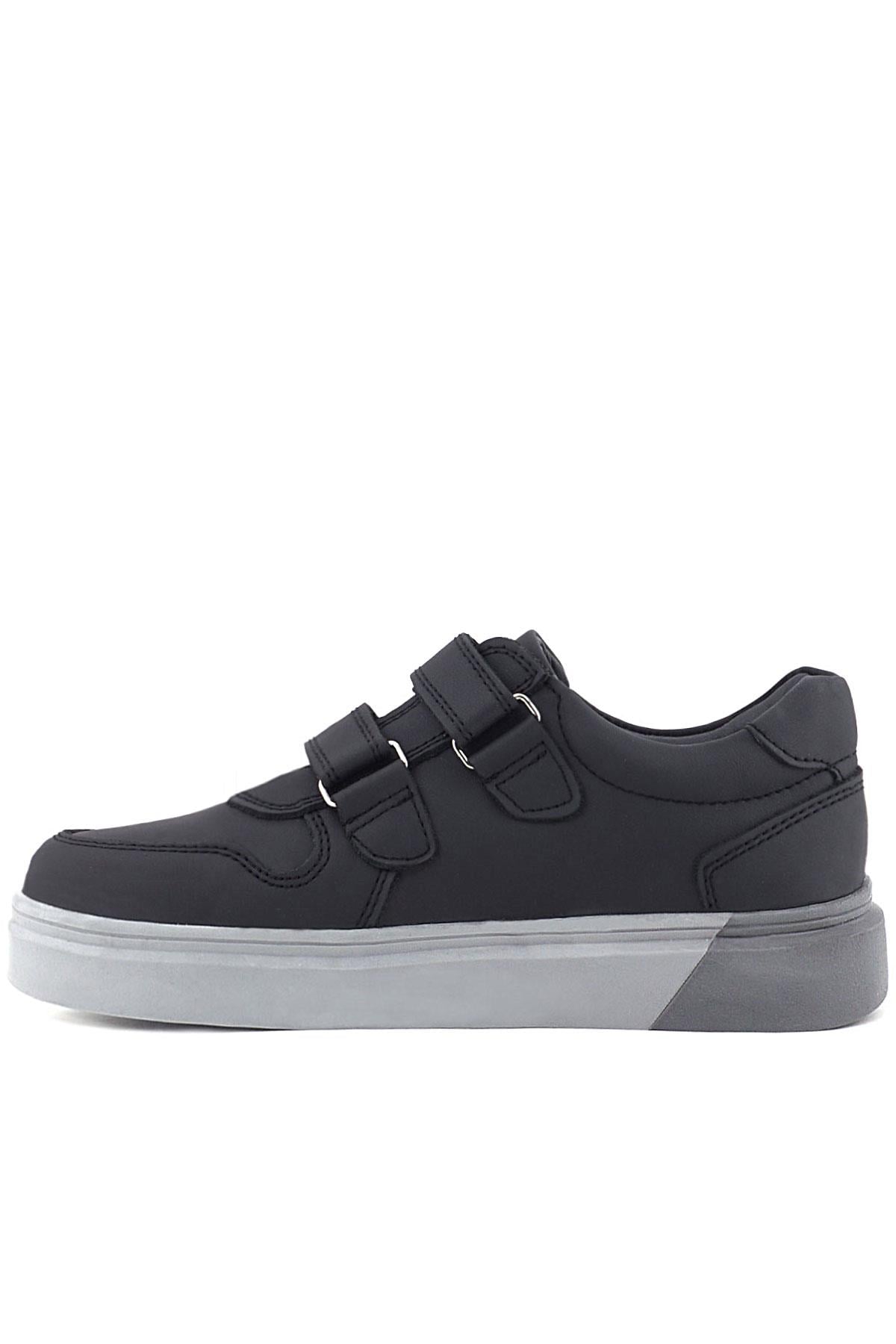 Rakerplus Hakiki Deri Siyah Cilt Gri Tabanlı Cırtlı Erkek Çocuk Sneaker