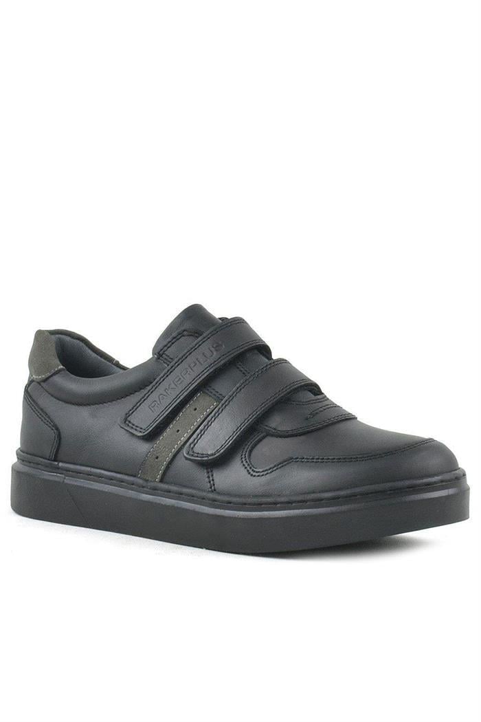 Rakerplus Hakiki Deri Siyah Cırtlı Erkek Çocuk Sneaker Ayakkabı