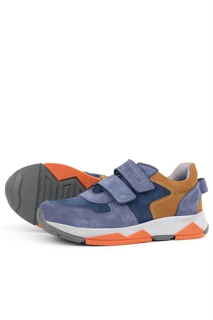 Rakerplus Hakiki Deri Mavi Süet Taba Çocuk Cırtlı Sneakers Spor Ayakkabı