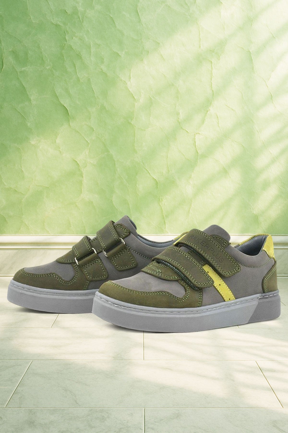 Rakerplus Hakiki Deri Haki Gri Cırtlı Erkek Çocuk Sneaker