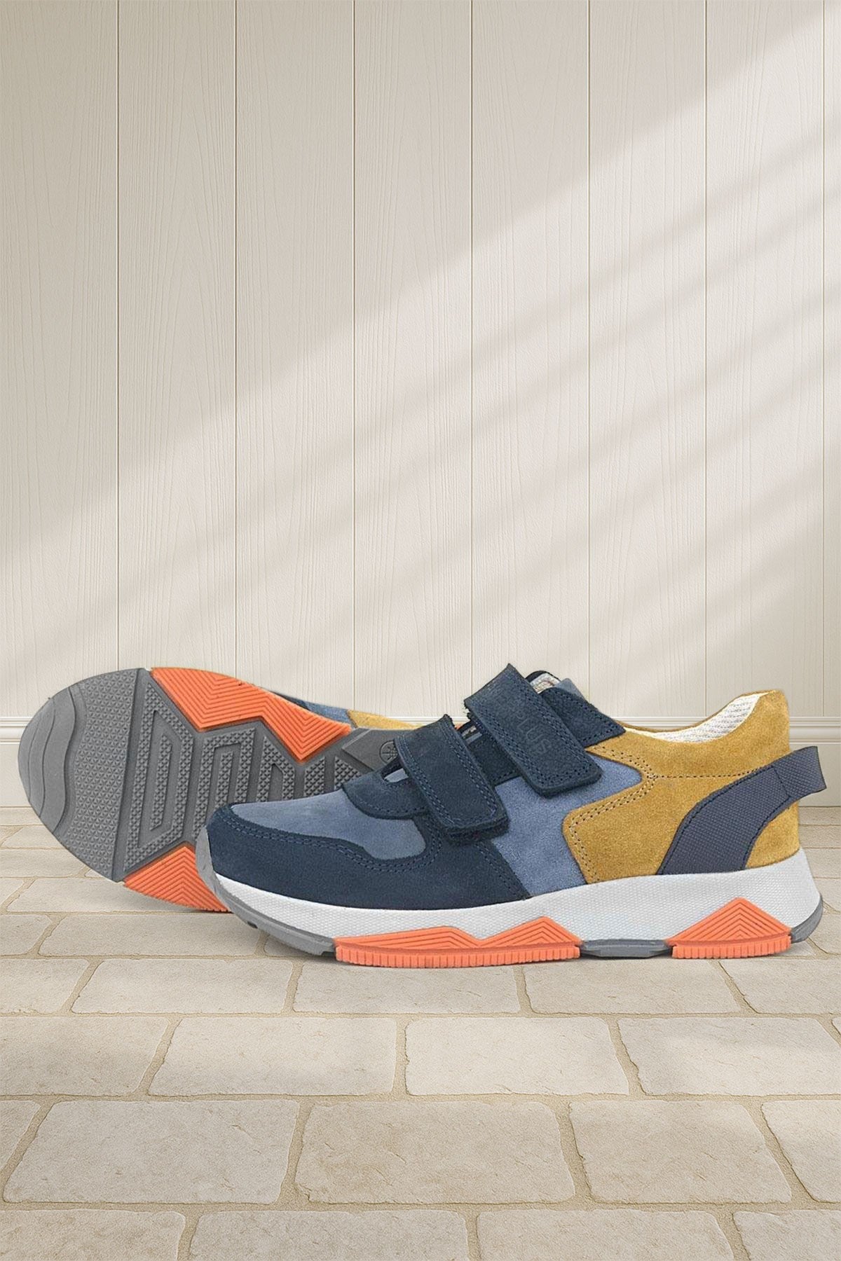 Rakerplus Hakiki Deri Lacivert Taba Çocuk Sneakers Spor Ayakkabı