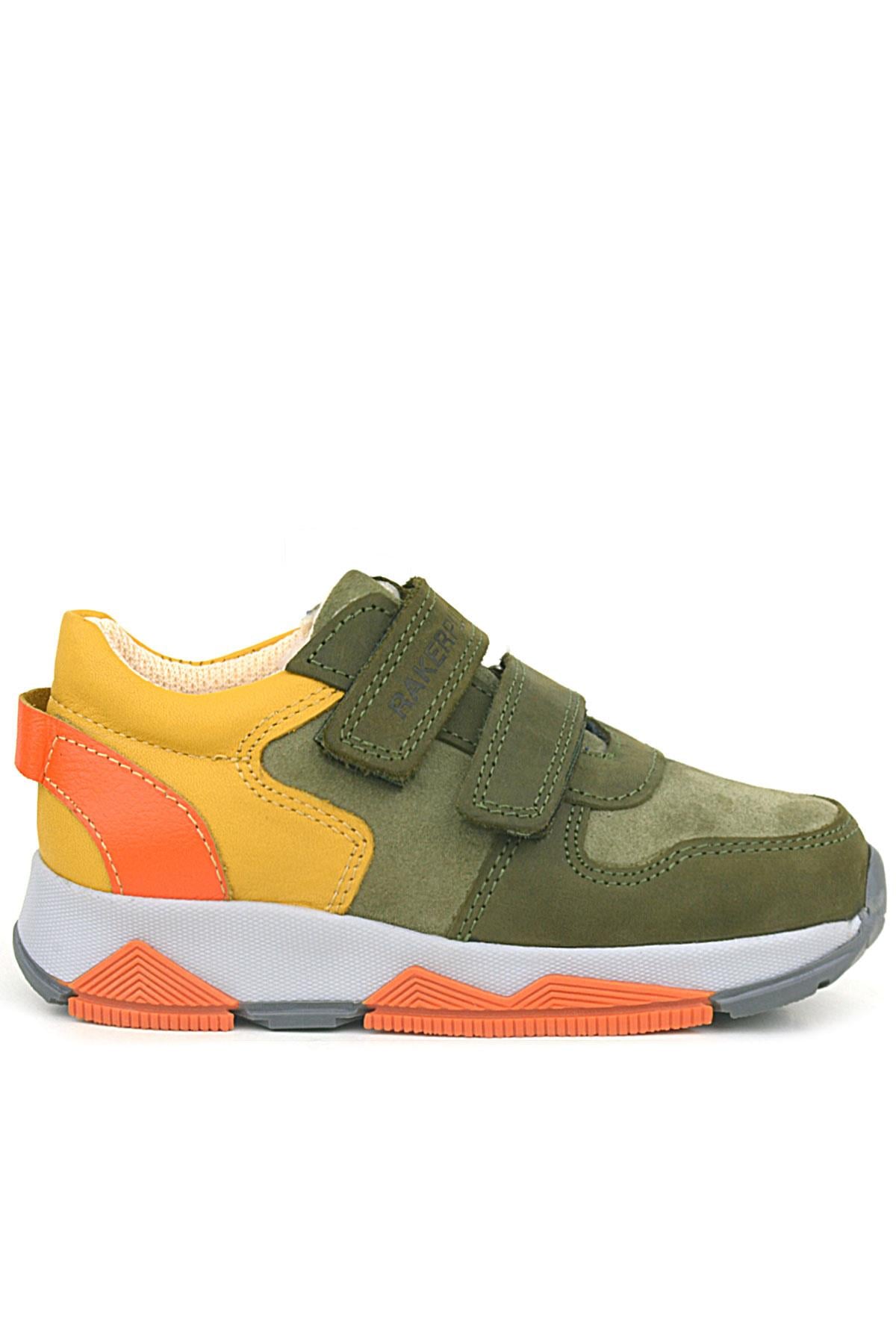 Rakerplus Hakiki Deri Haki Turuncu Sarı Çocuk Sneakers Spor Ayakkabı