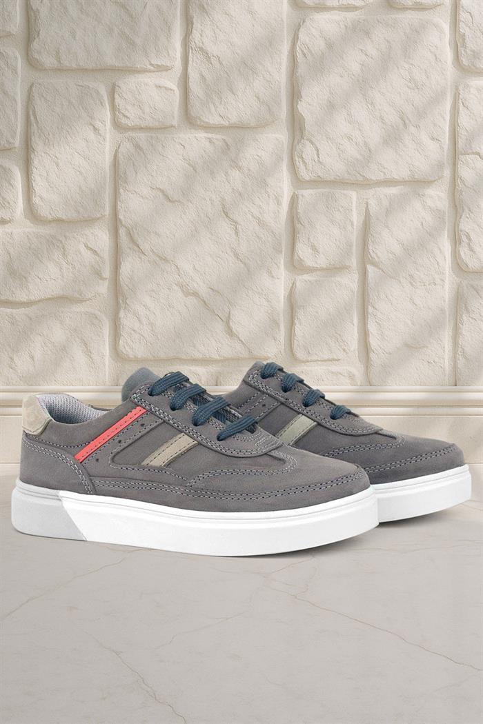 Rakerplus Gri Hakiki Deri Bağcıklı Erkek Çocuk Sneaker Ayakkabı