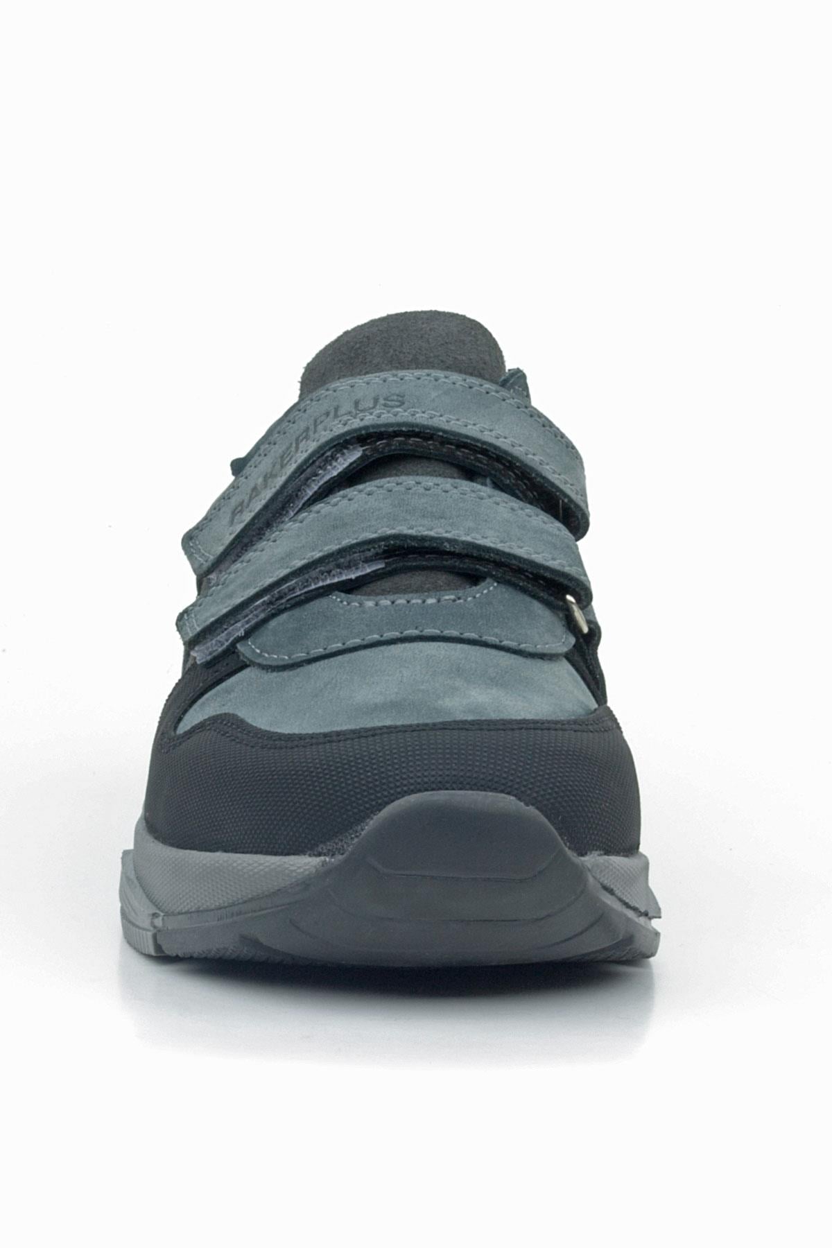 Rakerplus Hakiki Deri Koyu Gri Siyah Çocuk Cırtlı Sneakers Spor Ayakkabı