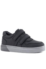 Rakerplus Hakiki Deri Siyah Cilt Gri Tabanlı Cırtlı Erkek Çocuk Sneaker