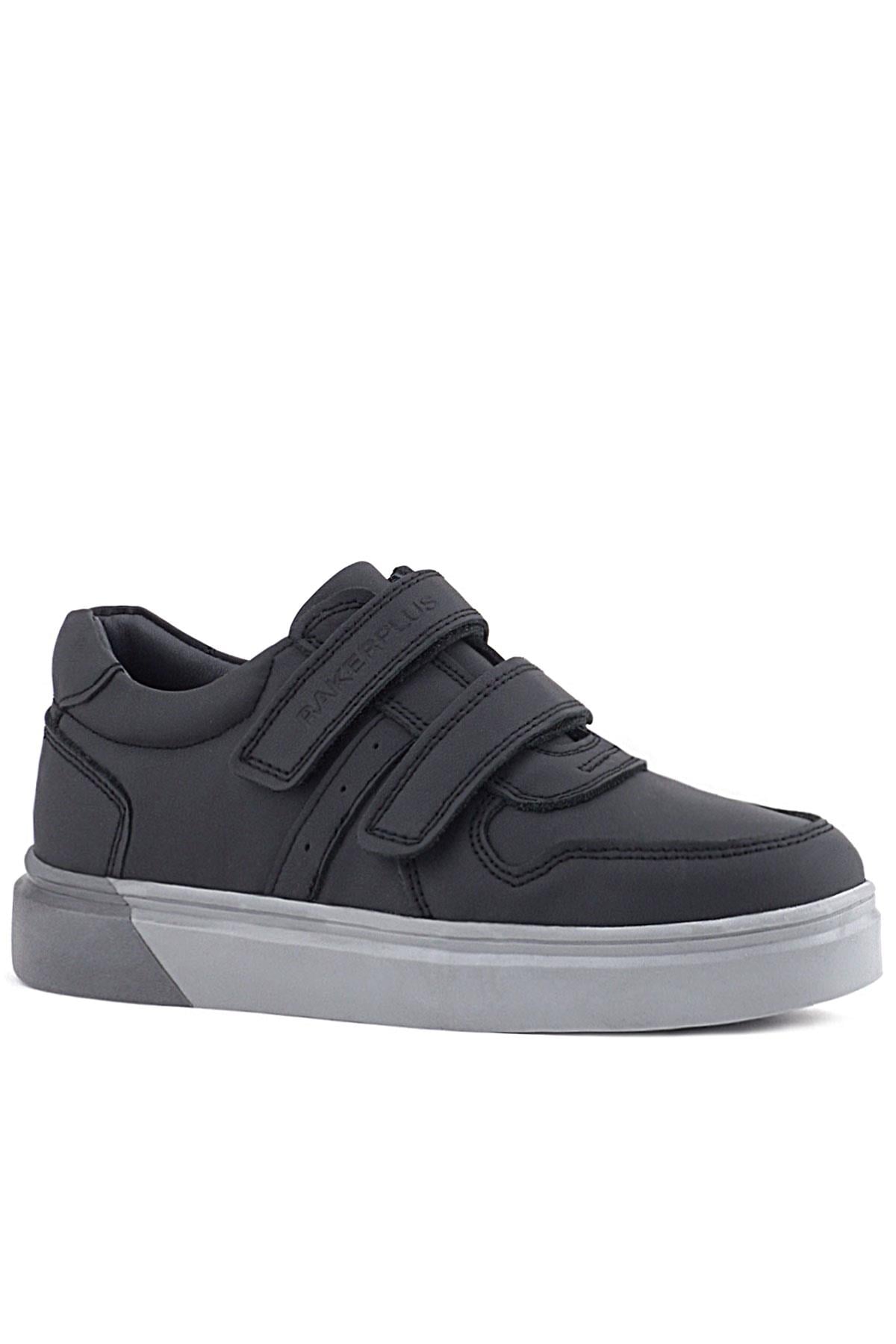 Rakerplus Hakiki Deri Siyah Cilt Gri Tabanlı Cırtlı Erkek Çocuk Sneaker