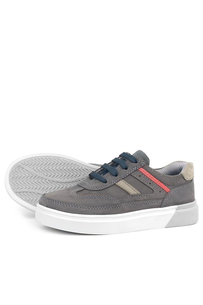 Rakerplus Gri Hakiki Deri Bağcıklı Erkek Çocuk Sneaker Ayakkabı