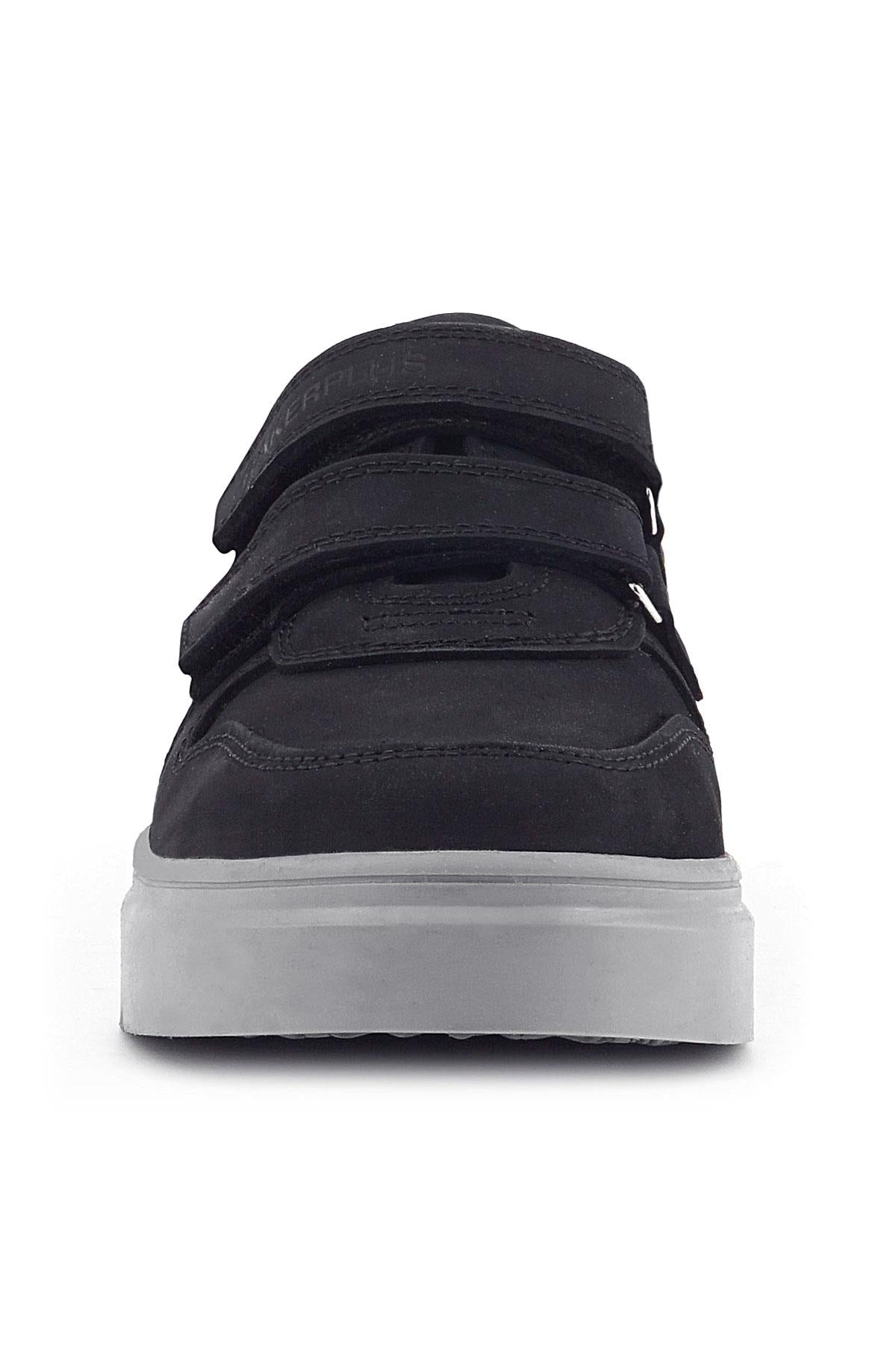 Rakerplus Hakiki Deri Siyah Nubuk Gri Cırtlı Erkek Çocuk Sneaker