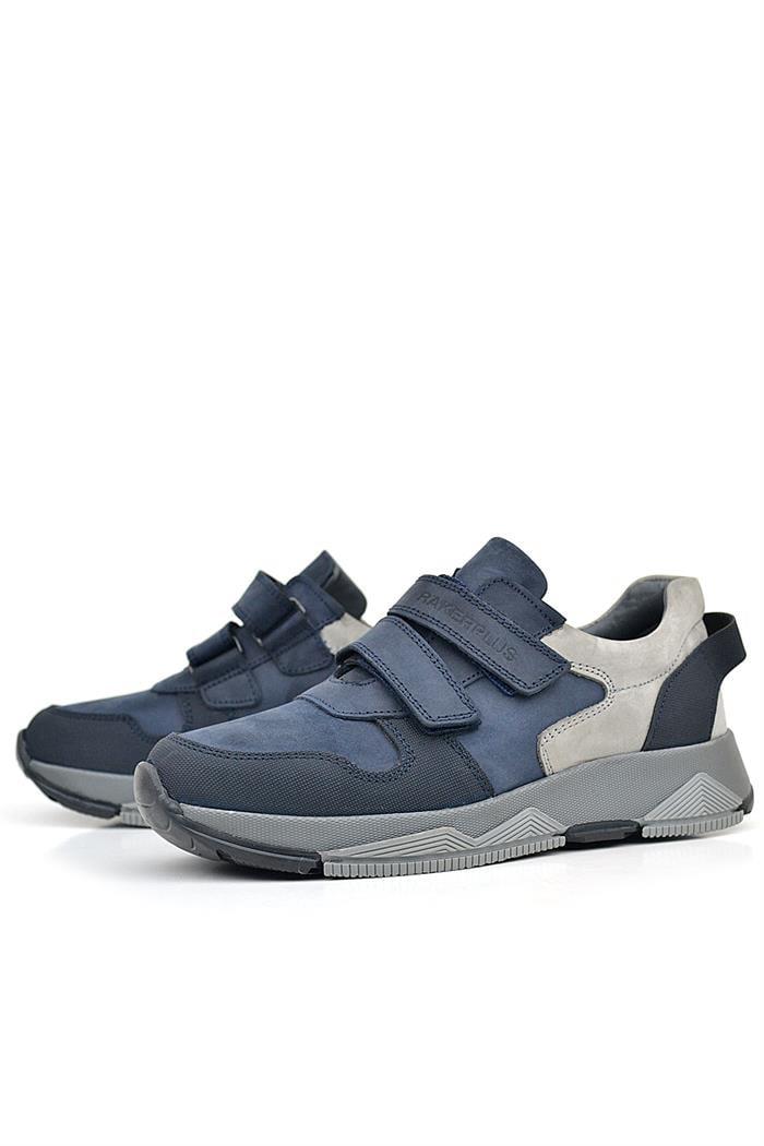 Rakerplus Hakiki Deri Lacivert Cırtlı Gri Tabanlı Çocuk Sneakers Spor Ayakkabı