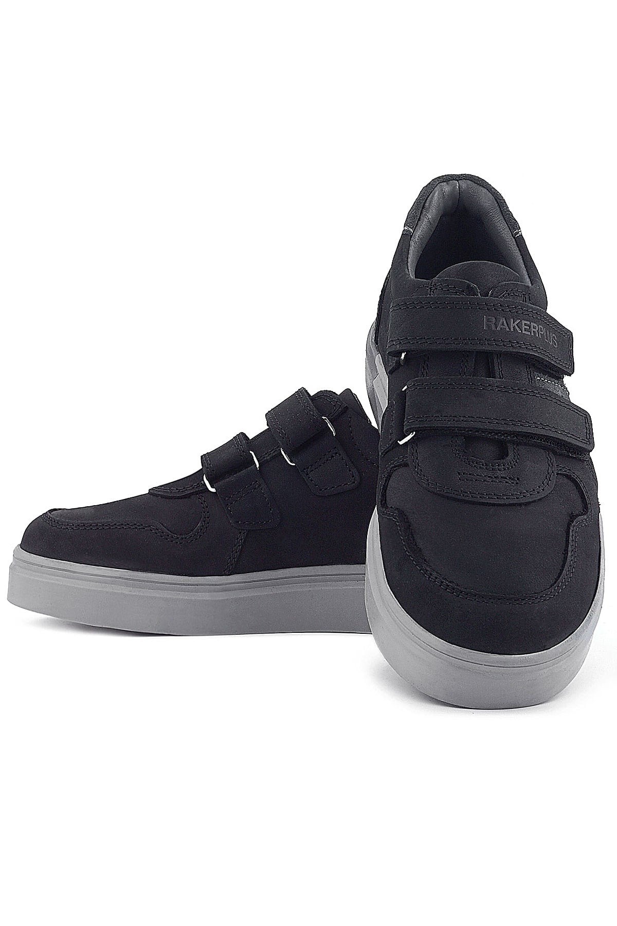 Rakerplus Hakiki Deri Siyah Nubuk Gri Cırtlı Erkek Çocuk Sneaker