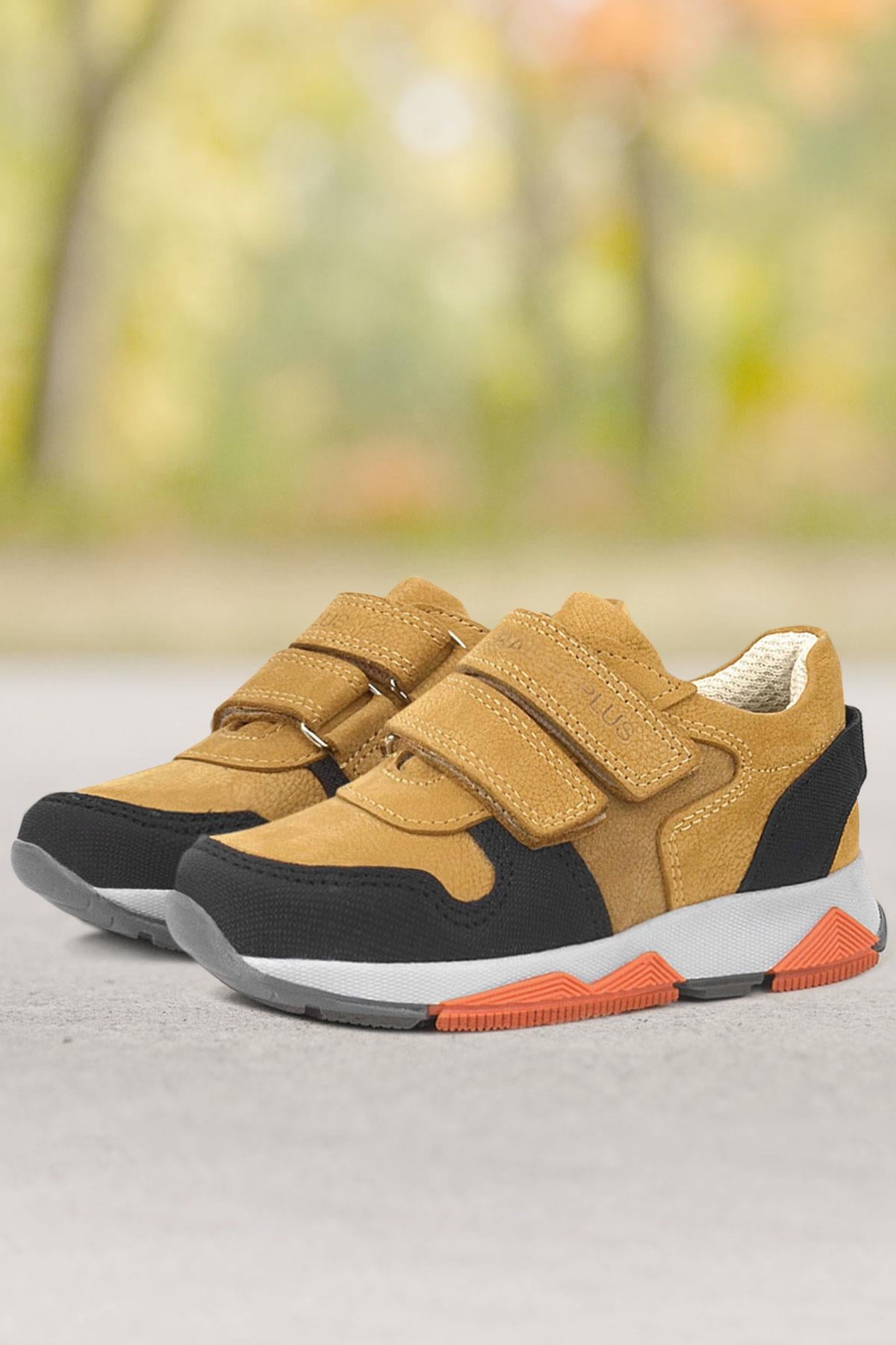 Rakerplus Hakiki Deri Sarı Siyah Çocuk Sneakers Spor Ayakkabı