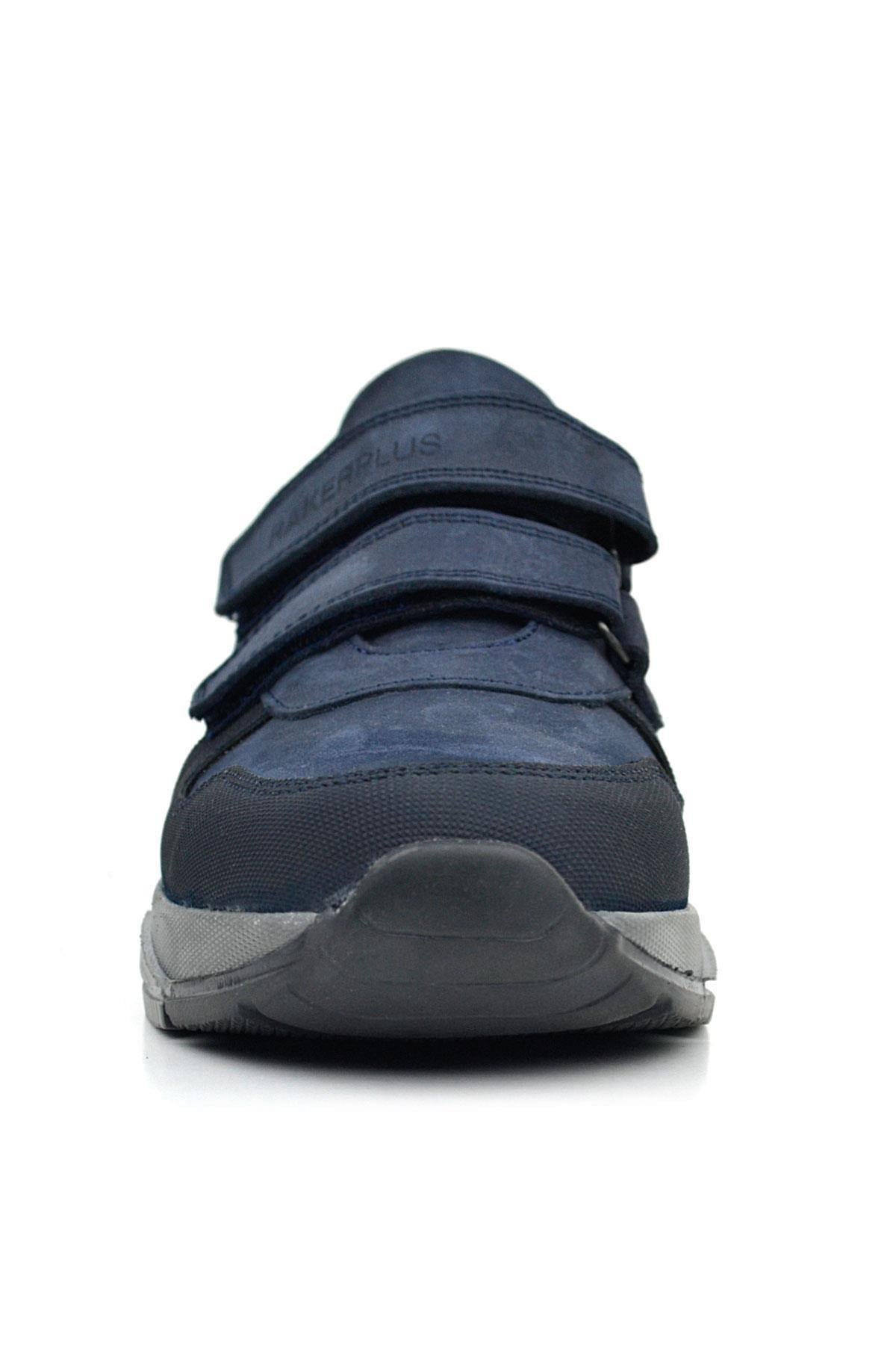 Rakerplus Hakiki Deri Lacivert Cırtlı Gri Tabanlı Çocuk Sneakers Spor Ayakkabı