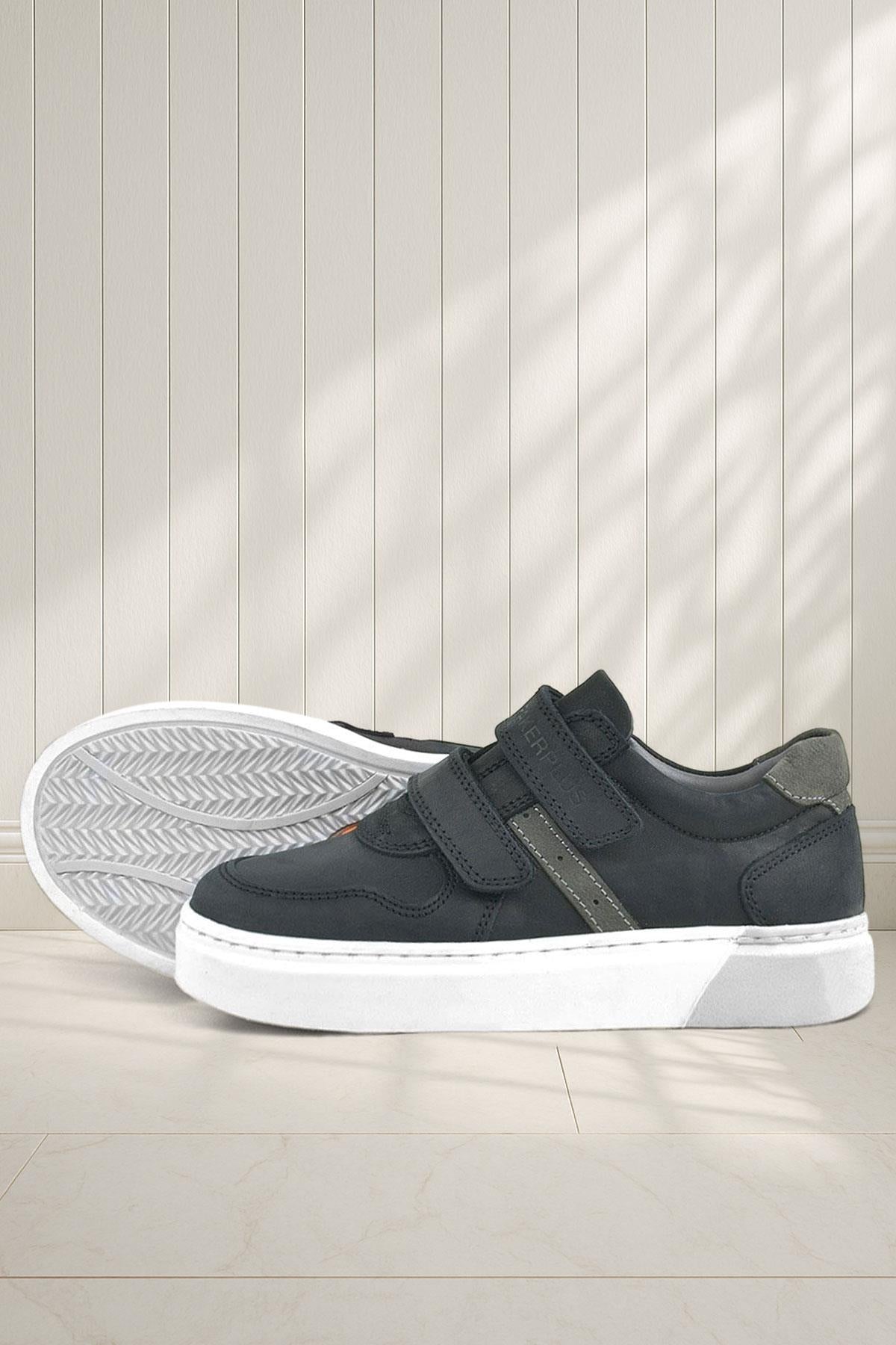 Rakerplus Hakiki Deri Siyah Cırtlı Erkek Çocuk Sneaker