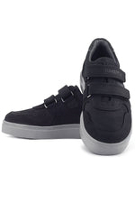 Rakerplus Hakiki Deri Siyah Nubuk Gri Cırtlı Erkek Çocuk Sneaker