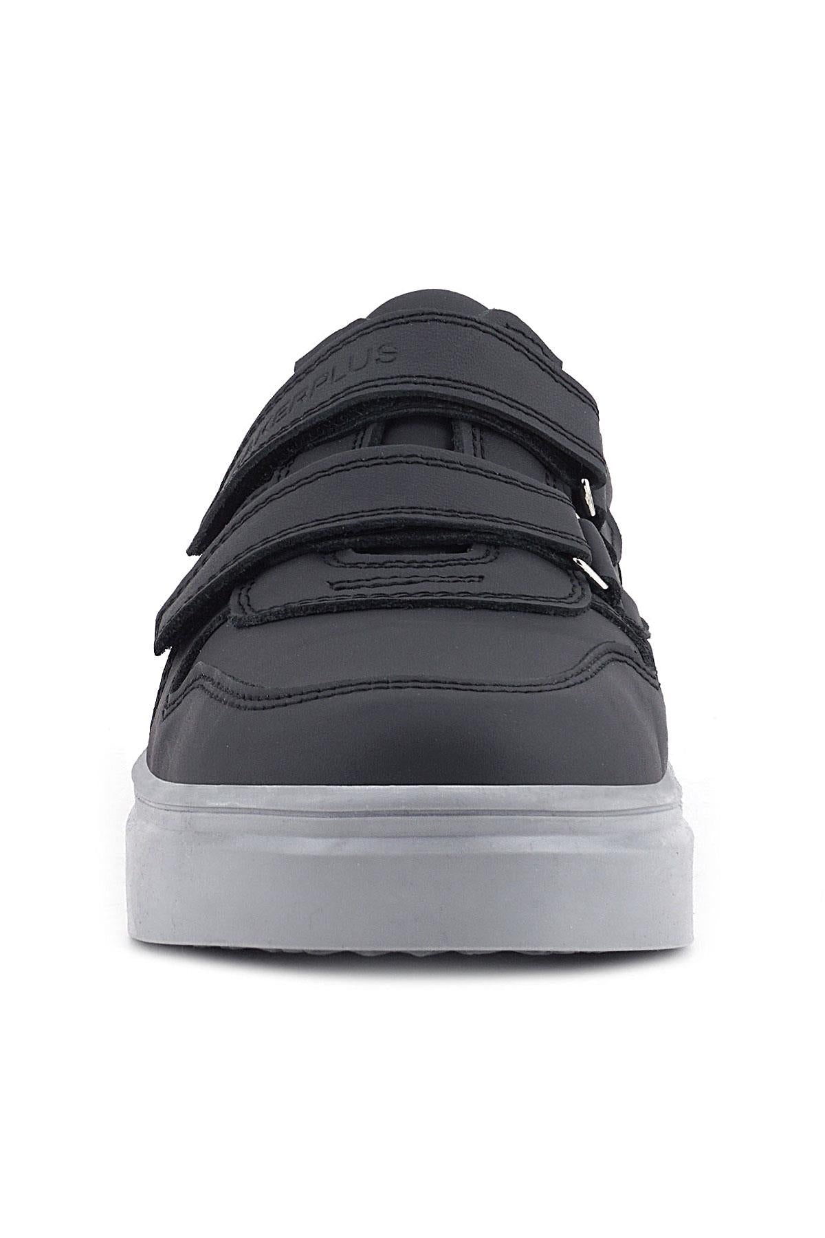 Rakerplus Hakiki Deri Siyah Cilt Gri Tabanlı Cırtlı Erkek Çocuk Sneaker