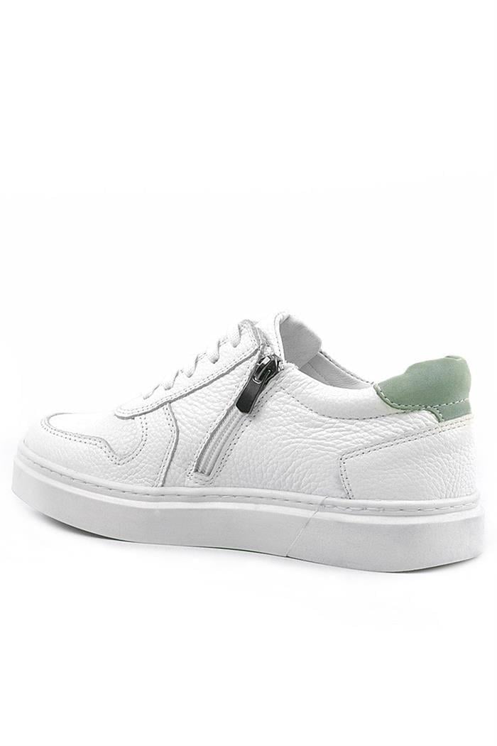 Rakerplus Hakiki Deri Beyaz Yeşil Bağcıklı Fermuarlı Çocuk Sneaker