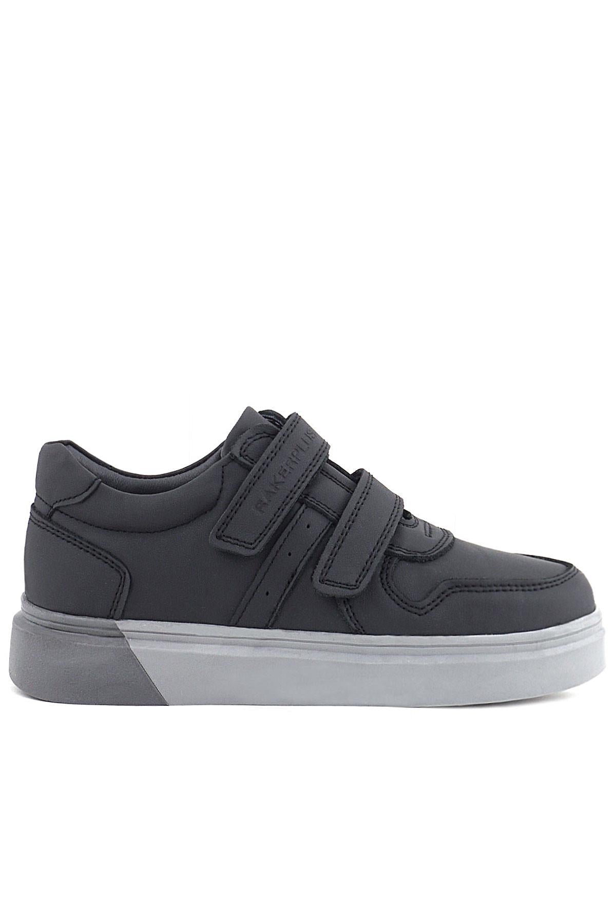 Rakerplus Hakiki Deri Siyah Cilt Gri Tabanlı Cırtlı Erkek Çocuk Sneaker