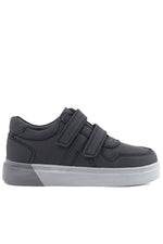 Rakerplus Hakiki Deri Siyah Cilt Gri Tabanlı Cırtlı Erkek Çocuk Sneaker