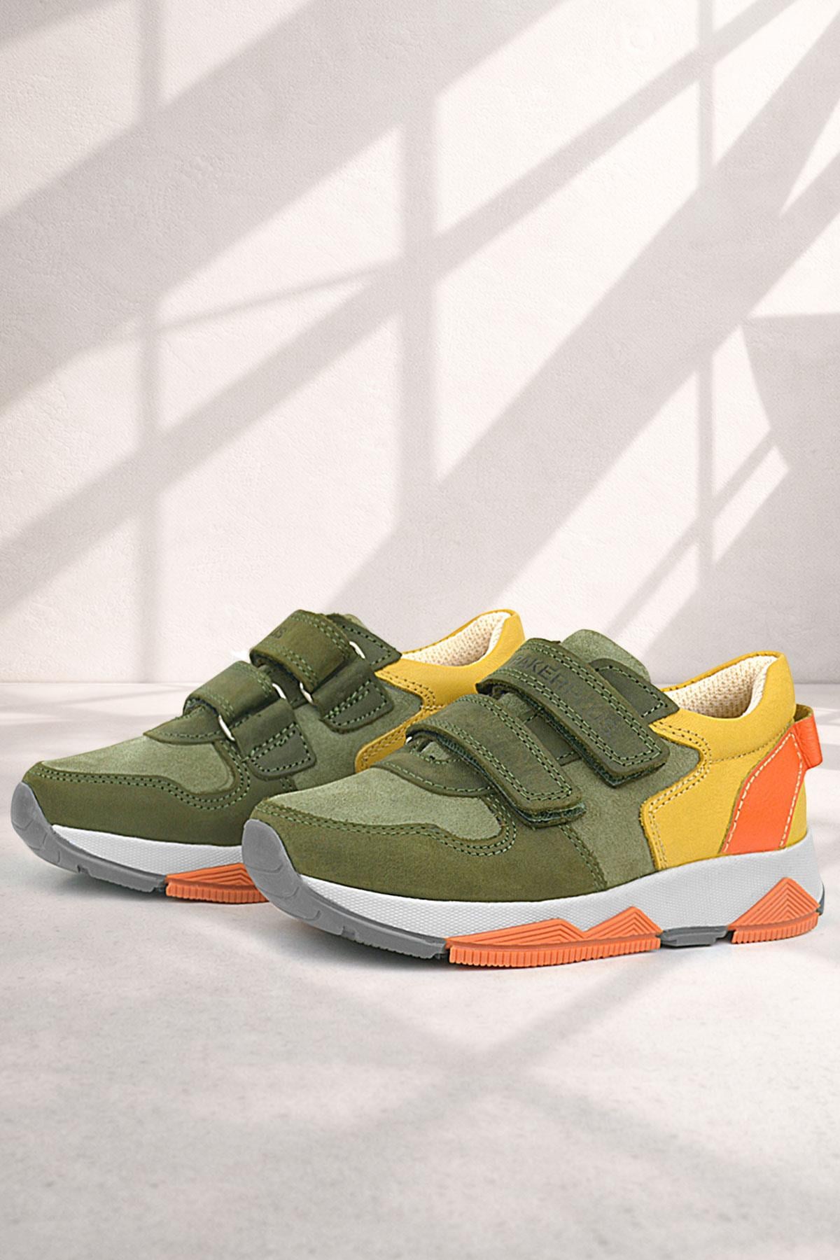 Rakerplus Hakiki Deri Haki Turuncu Sarı Çocuk Sneakers Spor Ayakkabı