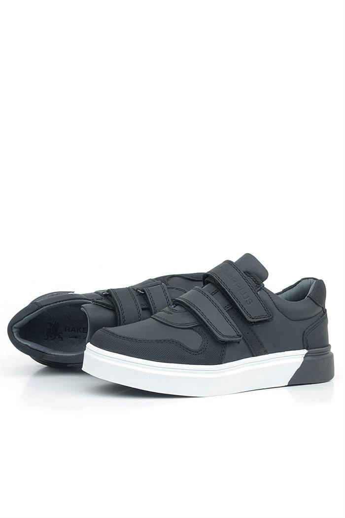 Rakerplus Hakiki Deri Siyah Beyaz Cırtlı Erkek Çocuk Sneaker