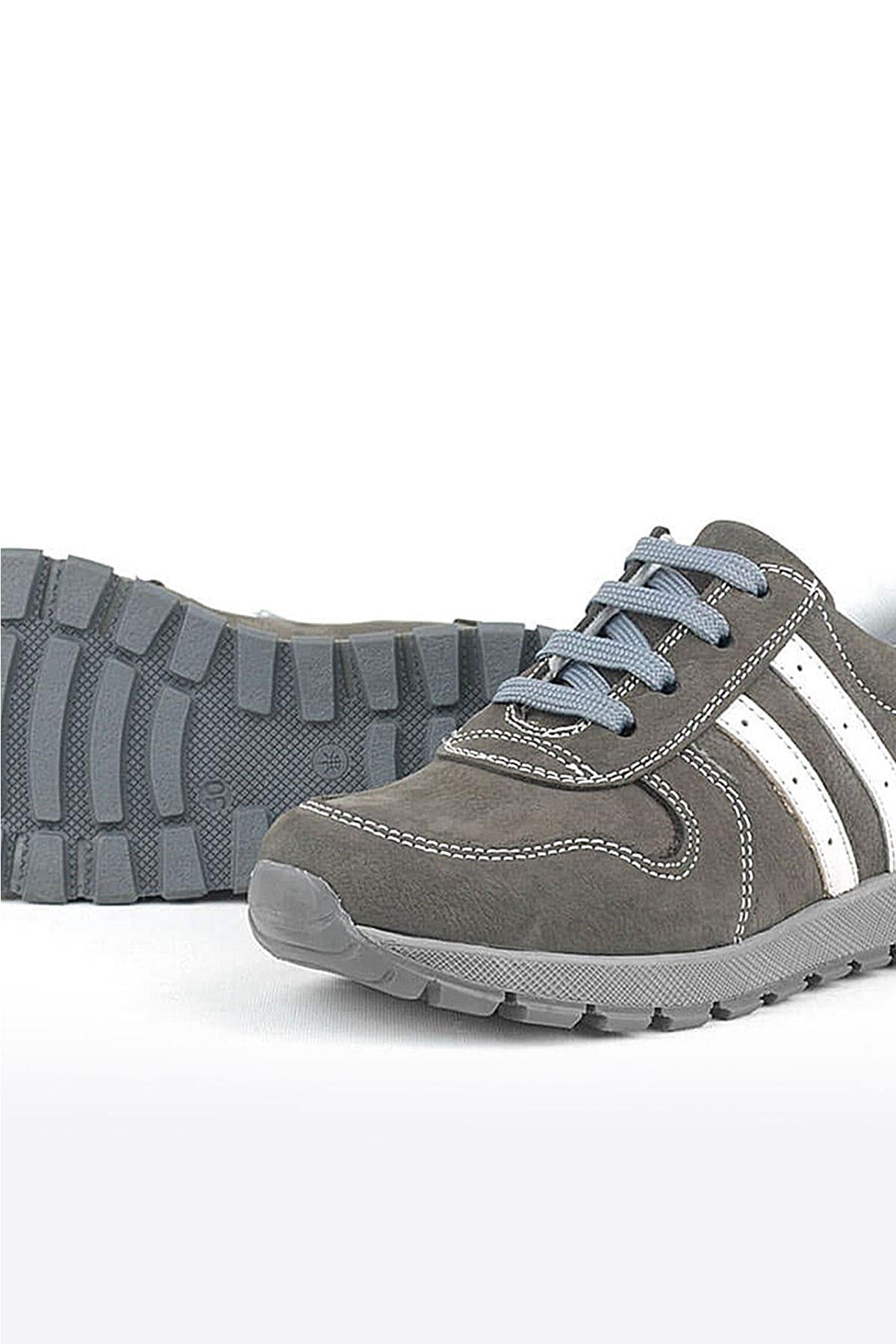 Rakerplus Deri Gri Fermuarlı Spor Ayakkabı Sneaker