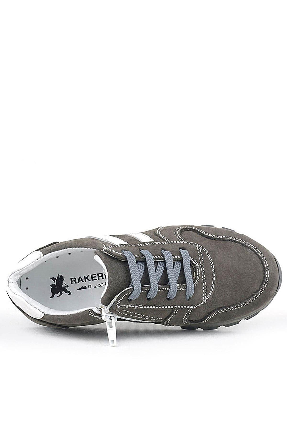 Rakerplus Deri Gri Fermuarlı Spor Ayakkabı Sneaker