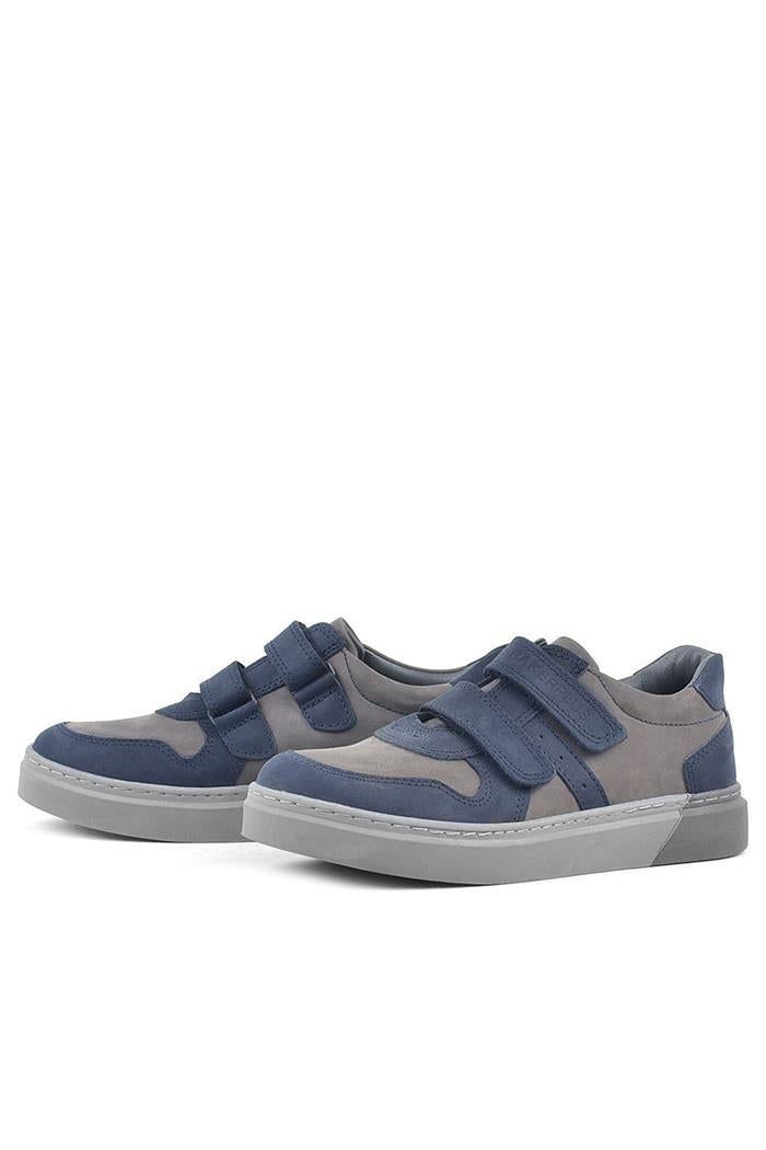 Rakerplus Hakiki Deri Lacivert Gri Cırtlı Erkek Çocuk Sneaker Ayakkabı