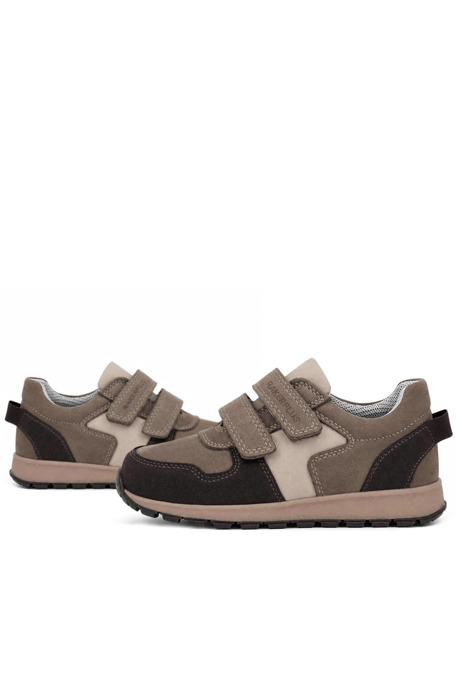 Rakerplus Hakiki Deri Cırt Cırtlı Kahve Vizon Çocuk Sneakers Spor Ayakkabı