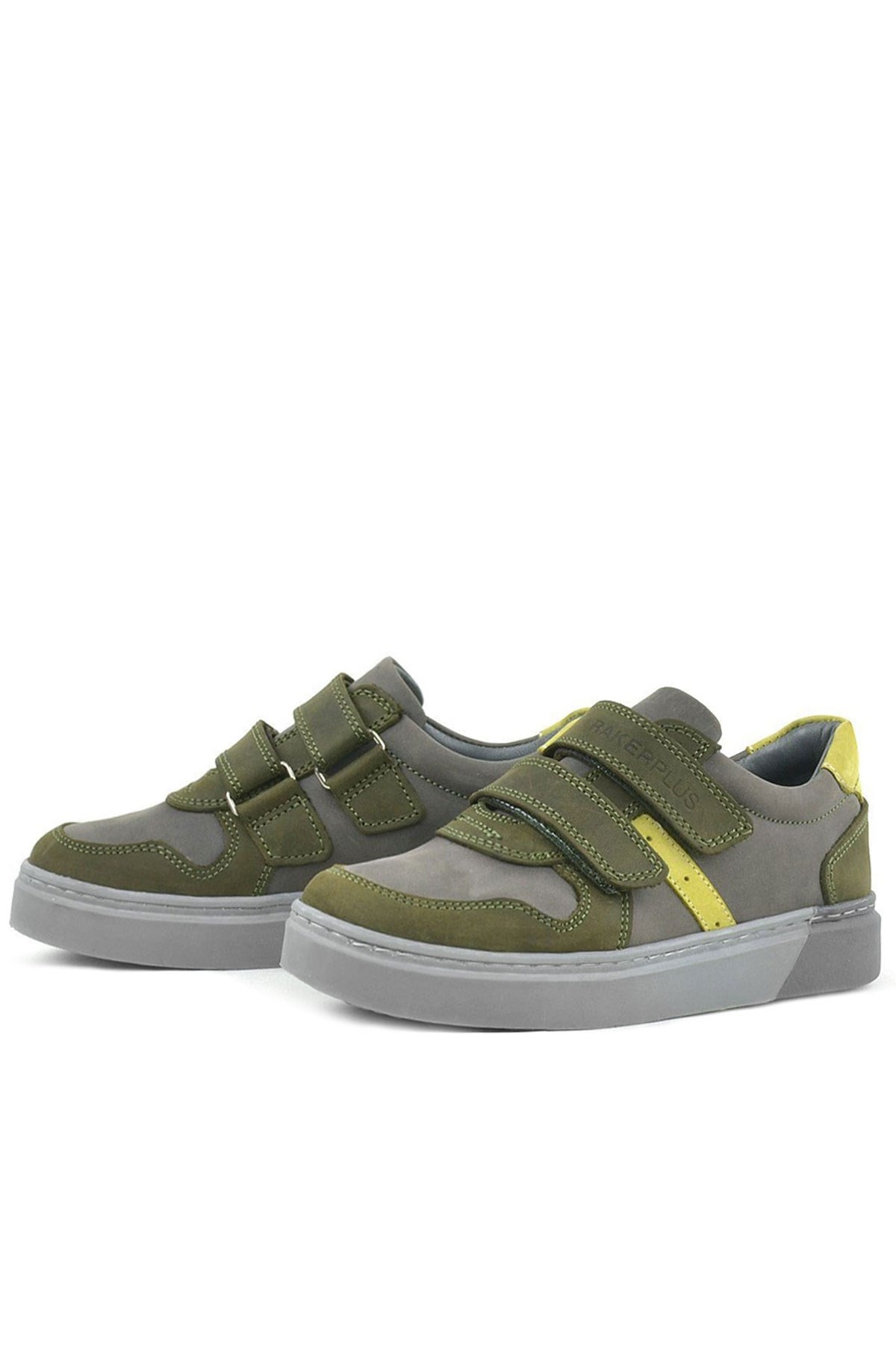 Rakerplus Hakiki Deri Haki Gri Cırtlı Erkek Çocuk Sneaker