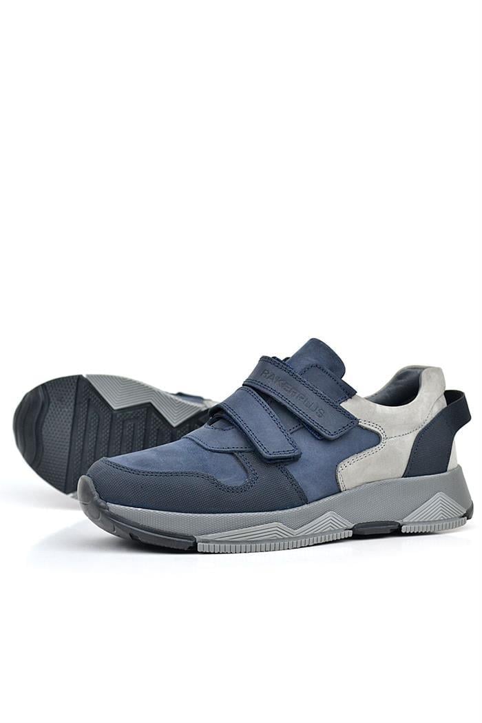 Rakerplus Hakiki Deri Lacivert Cırtlı Gri Tabanlı Çocuk Sneakers Spor Ayakkabı