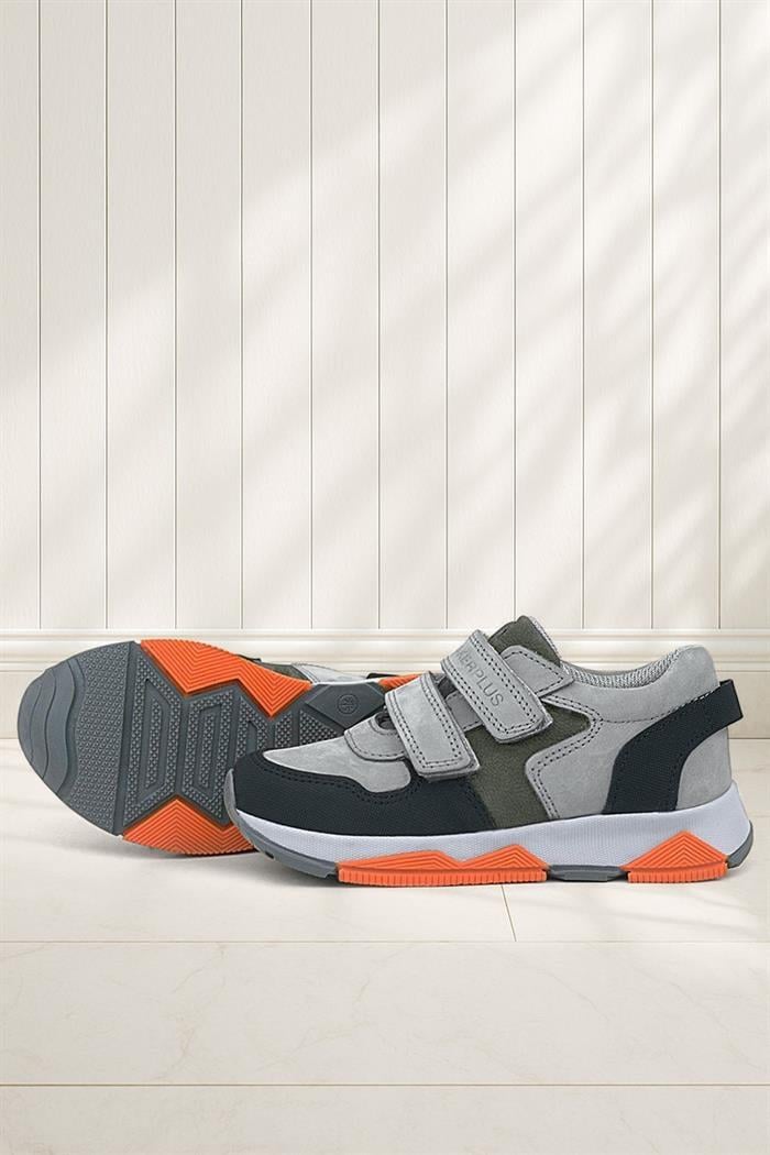 Rakerplus Hakiki Deri Gri Siyah Çocuk Sneakers Spor Ayakkabı