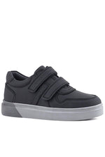 Rakerplus Hakiki Deri Siyah Cilt Gri Tabanlı Cırtlı Erkek Çocuk Sneaker