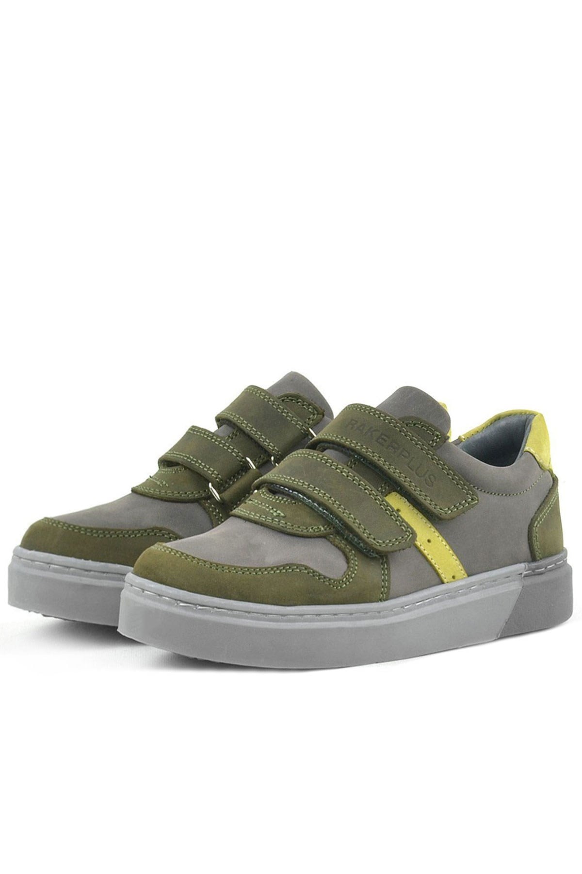 Rakerplus Hakiki Deri Haki Gri Cırtlı Erkek Çocuk Sneaker