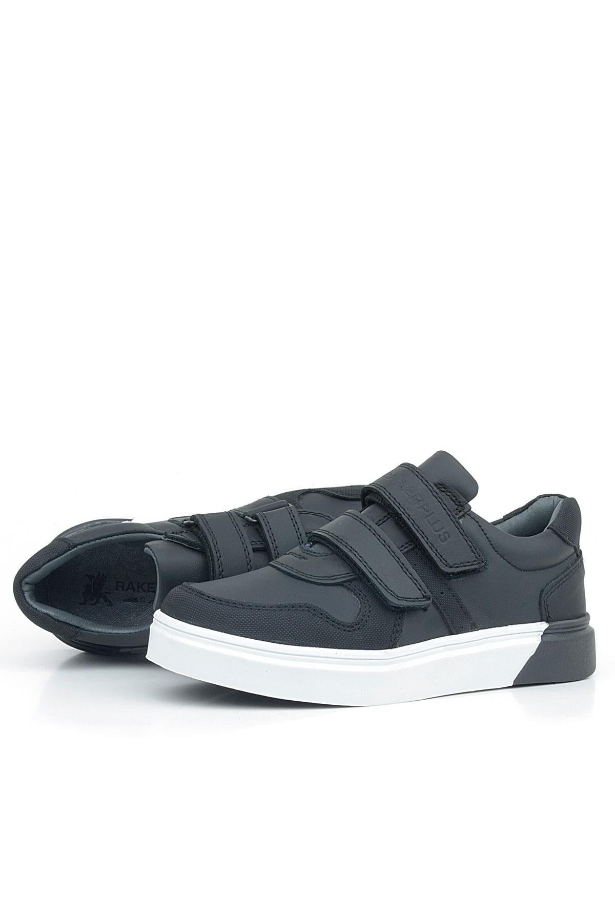Rakerplus Hakiki Deri Siyah Beyaz Cırtlı Erkek Çocuk Sneaker