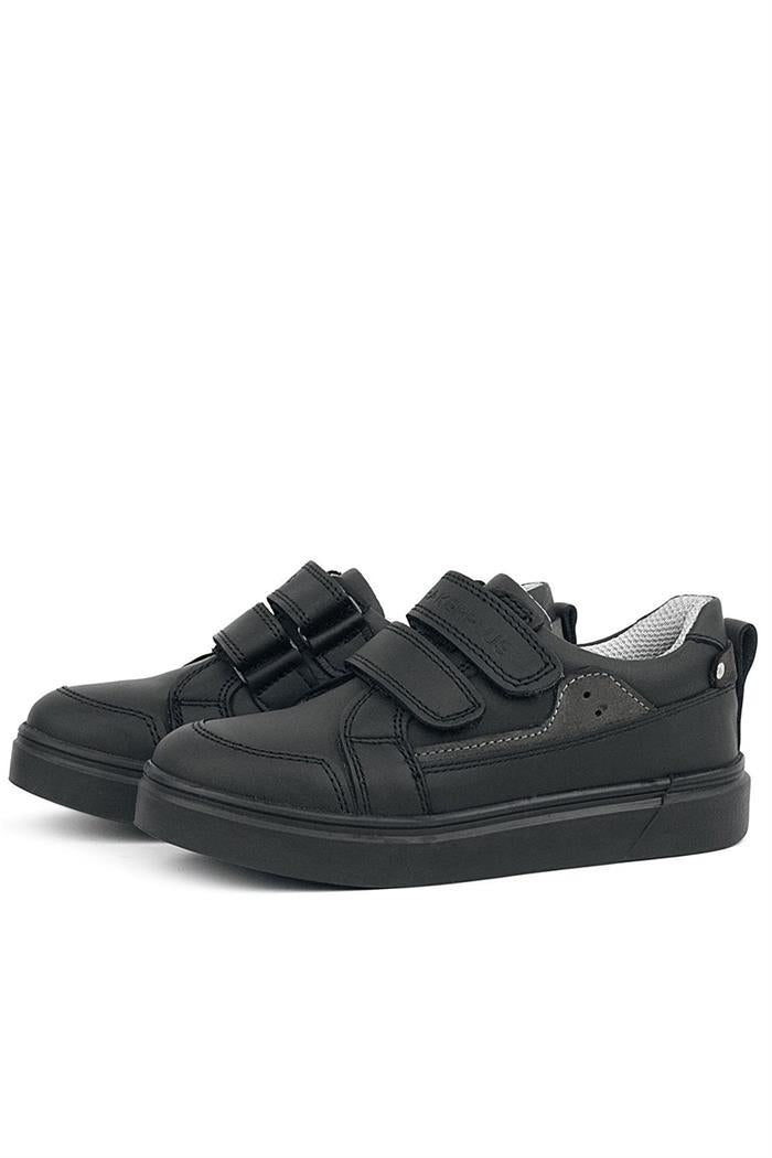 Rakerplus Siyah Hakiki Deri Cırtlı Erkek Çocuk Sneaker Ayakkabı