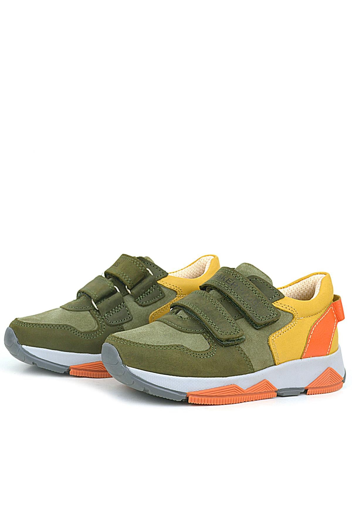 Rakerplus Hakiki Deri Haki Turuncu Sarı Çocuk Sneakers Spor Ayakkabı