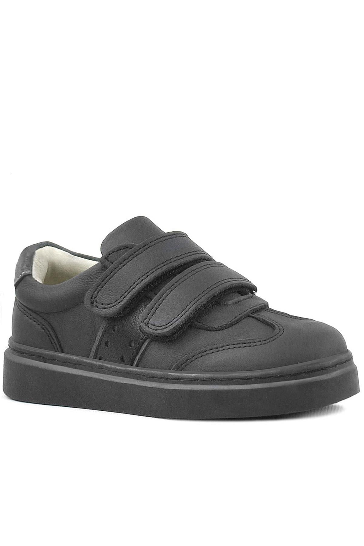 Rakerplus Hakiki Deri Siyah Cırtlı Çocuk Spor Ayakkabı Sneaker