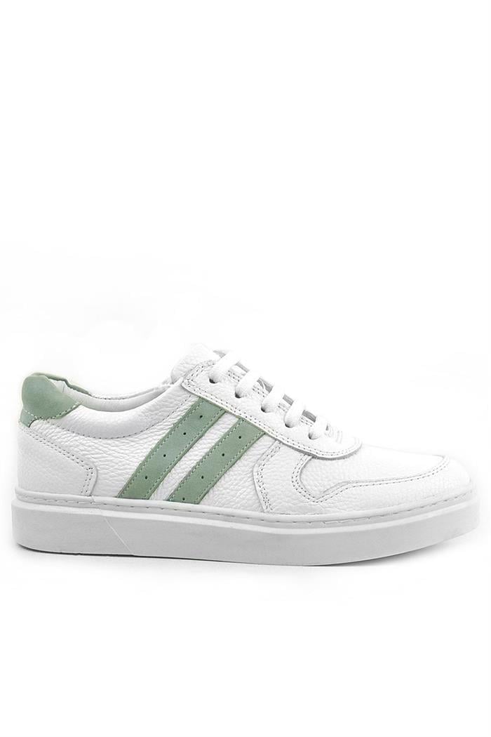 Rakerplus Hakiki Deri Beyaz Yeşil Bağcıklı Fermuarlı Çocuk Sneaker