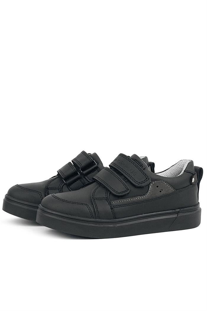 Rakerplus Siyah Hakiki Deri Cırtlı Erkek Çocuk Sneaker Ayakkabı