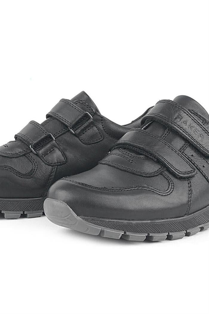 Hakiki Deri Siyah Cırtlı Spor Çocuk Ayakkabı Sneaker