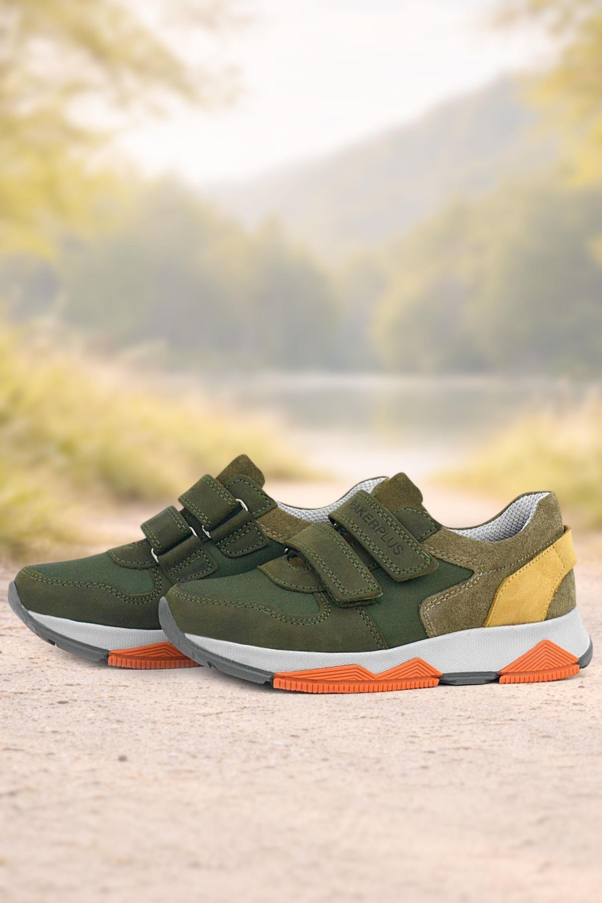 Rakerplus Hakiki Deri Yeşil Çocuk Cırtlı Sneakers Spor Ayakkabı