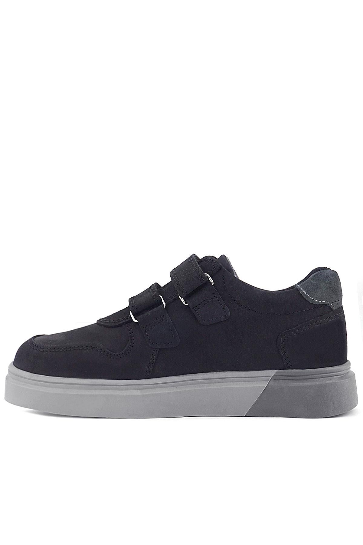 Rakerplus Hakiki Deri Siyah Nubuk Gri Cırtlı Erkek Çocuk Sneaker
