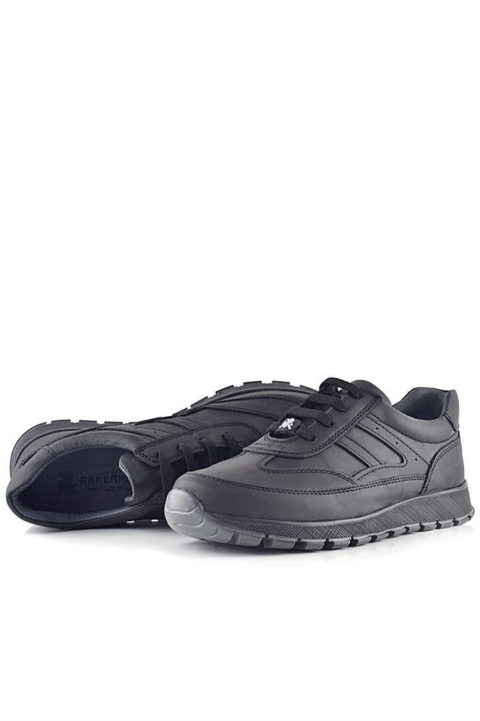 Rakerplus Hakiki Deri Siyah Bağcıklı Spor Günlük Ayakkabı