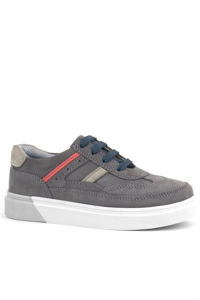 Rakerplus Gri Hakiki Deri Bağcıklı Erkek Çocuk Sneaker Ayakkabı